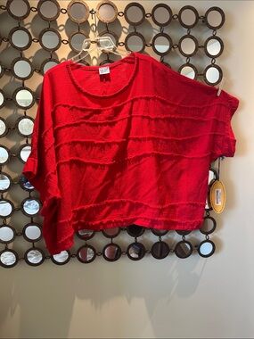 Oh My Gauze! Red Raw-Edge Boxy Crop Top.